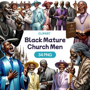 Zwarte volwassen kerk mannen bidden clipart, aquarel Afro-Amerikaanse religieuze man PNG, christelijk spiritueel gebed, licentie commercieel gebruik