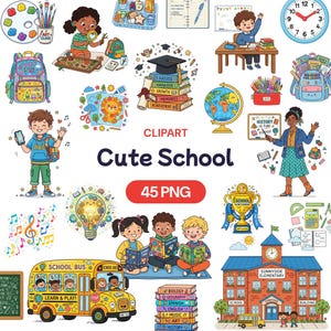Cute School Clipart, Cartoon Student PNG, Back to Class Graphic, Teacher Educational Art, Kids Classroom Decor