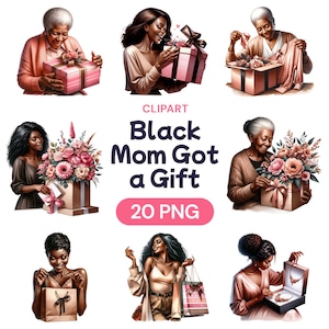 Regalo de mamá negra para ella, clipart, linda mujer afroamericana en acuarela, gráficos PNG transparentes, feliz día de la madre, licencia de uso comercial