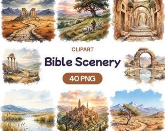 Clipart de paysage biblique, aquarelle Terre Sainte PNG, graphique de la ville antique, Art du Moyen-Orient, Illustration de paysage biblique, vue sur le désert