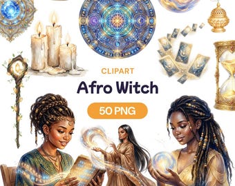 Imágenes prediseñadas de bruja afroamericana, PNG afroamericano, mujer de magia negra, arte de fantasía celestial, personaje místico