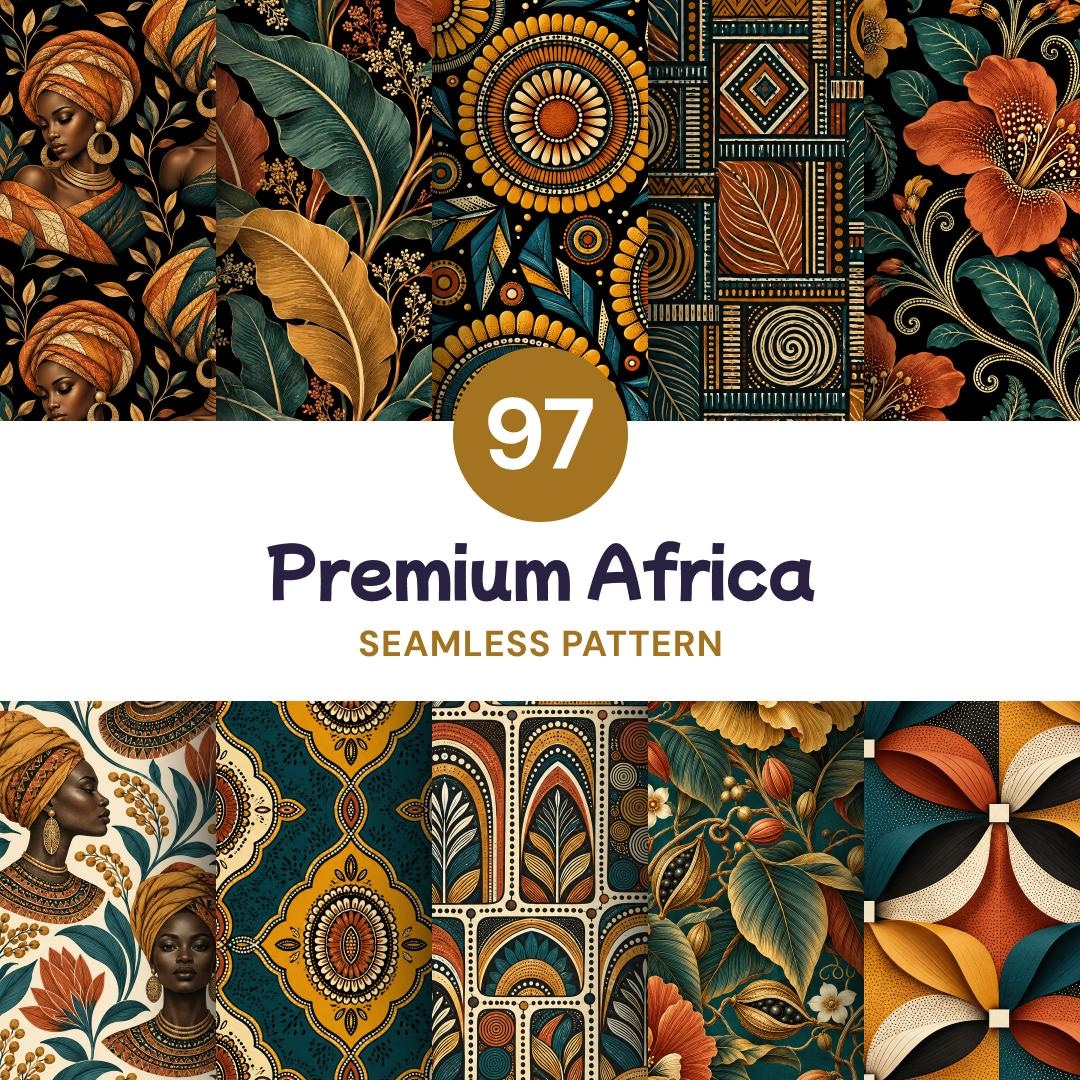 Geometric Pattern Design Paper 97 African Seamless Patterns, Digital Paper PNG, Botanical and ...