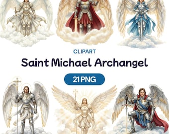 Saint Michael Archangel Clipart, 21 Watercolor PNG, Catholic Art, Christian Warrior Angel, Holy Sword, Heavenly Armor, Religious Faith