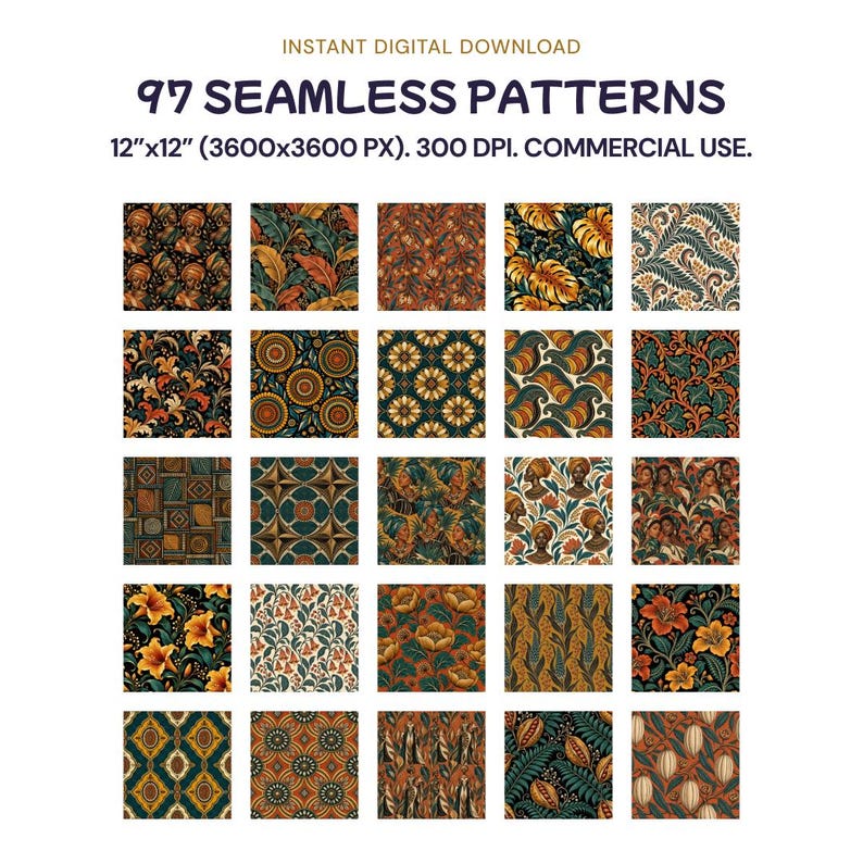 Geometric Pattern Design Paper 97 African Seamless Patterns, Digital Paper PNG, Botanical and ...