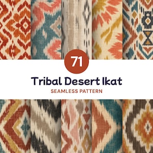 71 Tribal Desert Ikat Seamless Patterns, Earthy Geometric Digital Paper PNG