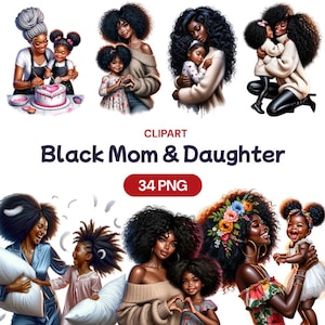 Schwarze Mama Clipart, glücklicher Muttertag PNG, süße Aquarell afroamerikanische Tochter transparente Grafiken, Liebe Mama, Lizenz für kommerzielle Nutzung