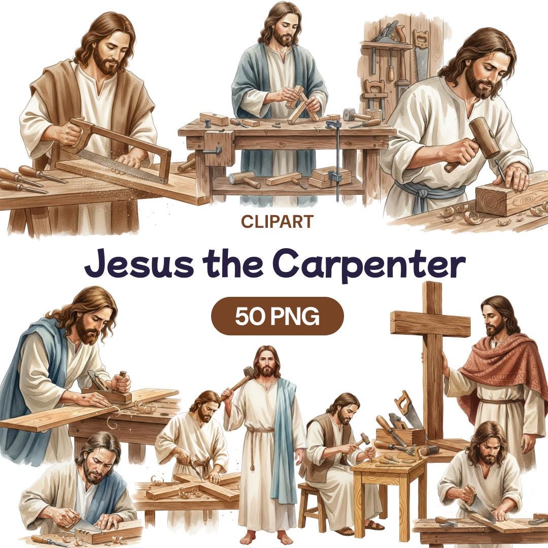Jesus the Carpenter Clipart, 50 Watercolor PNG, Christ Working Wood ...