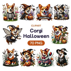 Corgis Halloween Clipart, gruselige Hunde Hintern Aquarell PNG Illustration, niedlicher Haustierwelpen-Liebhaber, transparentes PNG-Bundle, Lizenz für kommerzielle Nutzung