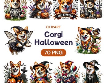 Corgi Halloween Clipart, Spooky Dog Butt Watercolor PNG Illustration, Cute Pet Puppy Lover, Transparent PNG Bundle, Commercial Use License