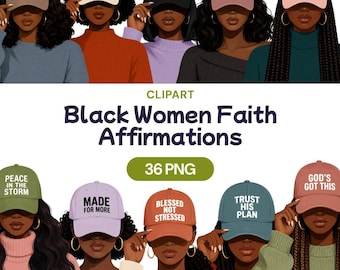 Christian Mental Health Clipart, Black Women Faith PNG, Religious Affirmation Graphic, Godly Quote Art, Faceless Minimalist Girl Portrait