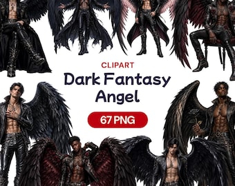 Fallen Angel Clipart, Dark Fantasy PNG, Handsome Demon Graphic, Romantasy Book Art, Edgy Winged Man, Gothic Vampire Decor