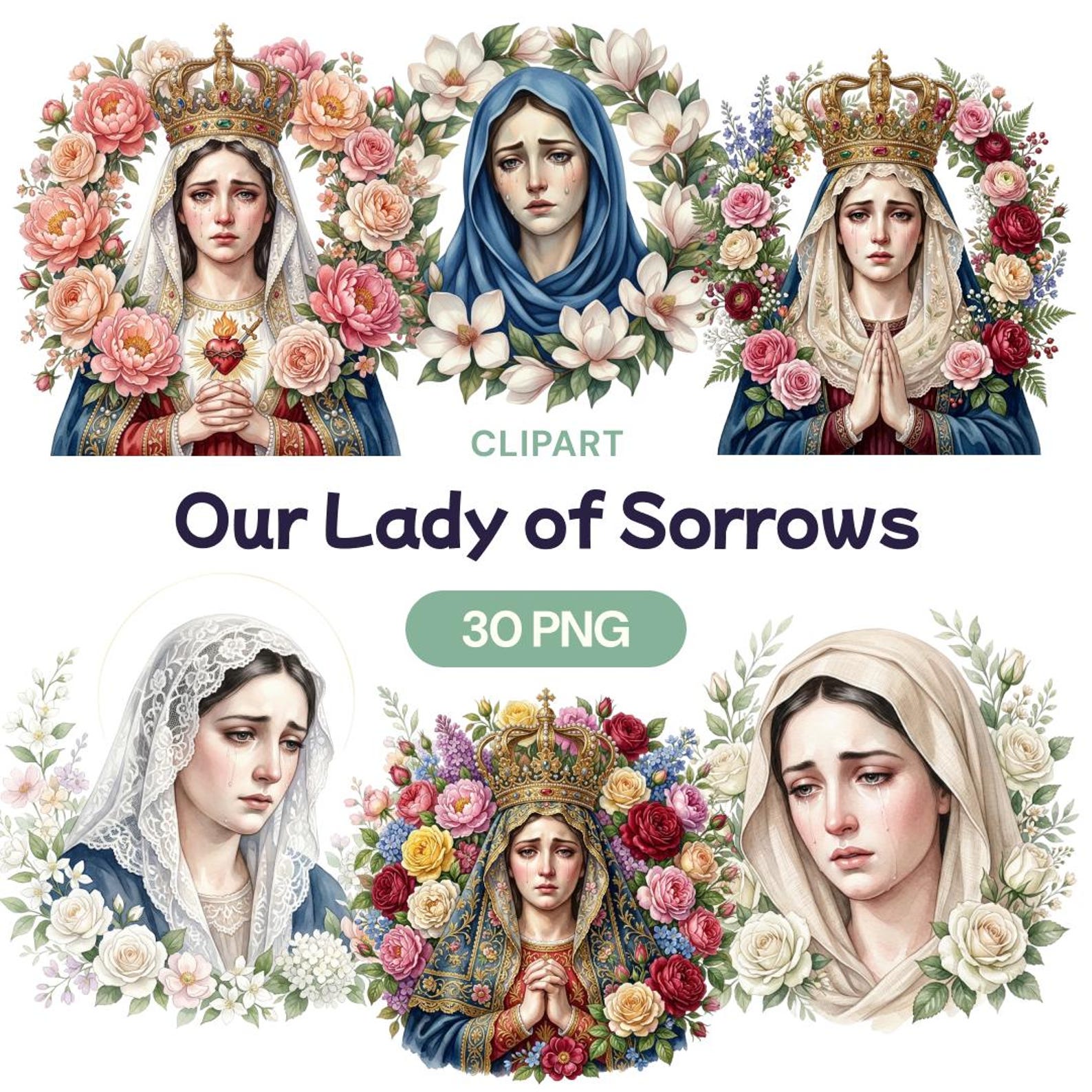 Our Lady of Sorrows Clipart, Virgin Mary PNG, Mater Dolorosa Graphic ...