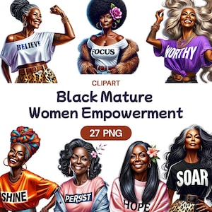 Zwarte rijpe vrouwen empowerment streetwear clipart, aquarel Afro-Amerikaanse schattige png, empowerment van sterke vrouwen, licentie voor commercieel gebruik