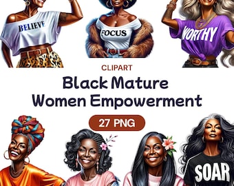 Black Mature Women Empowerment Streetwear Clipart, Watercolor African American Cute PNG, Empowering Strong Females, Commercial Use License