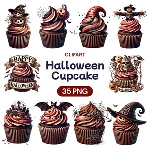Halloween Cupcake Clipart, Spooky Watercolor Cake Toppers PNG Bundle, Cute Transparent Ghost, Kawaii Fun Sweet Treat, Commercial Use License