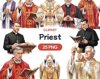 Präst Clipart, akvarell katolsk prästerskap PNG, kristen konst (25 PNG)