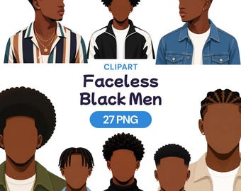 Faceless Black Man Clipart, African American Male PNG, Minimalist Portrait Graphic, Trendy Streetwear Art, Diverse Men Decor