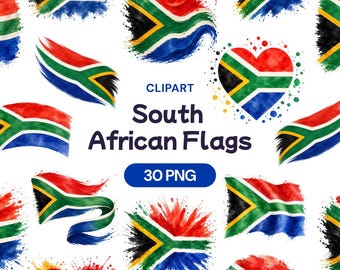 Drapeau sud-africain des cliparts aquarelle, graphiques PNG patriotique, art pinceau coeur