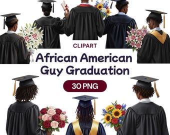 Imágenes prediseñadas de graduación de un hombre negro, 30 imágenes PNG de hombres afroamericanos de espaldas, promoción de 2026 y 2027, birrete universitario, faja kente, arte para diplomas