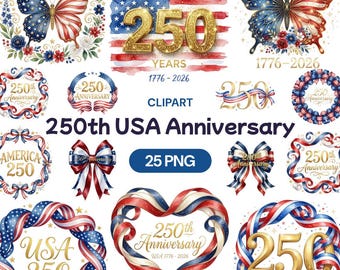 Imágenes prediseñadas del 250 aniversario de EE. UU., acuarela 1776 2026 PNG, gráfico del semiquincuagésimo centenario, arte de celebración patriótica, ilustración de América 250