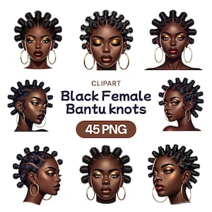 Imágenes prediseñadas de nudos bantúes para mujeres negras, acuarela PNG (uso comercial)