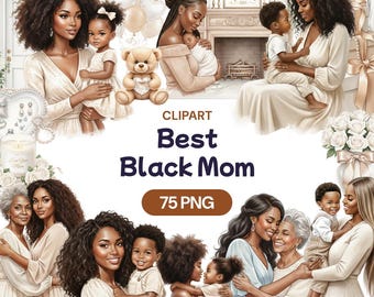 Melhores imagens de mães negras, Dia das Mães Afro-Americanas em PNG, Pacote Mãe e Bebê, Arte Neutra para Gravidez, Ilustração de Avó