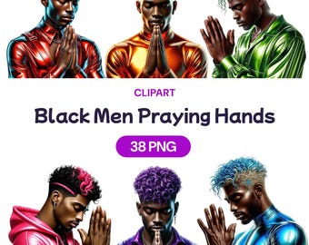 Black Men Praying Hand Clipart, Watercolor African American Religious Boy PNG, Young Male Christian Spiritual Prayer, Commercial Use License