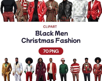 Black Men Christmas Fashion Clipart, African American Xmas Swag Outfit PNG, Cute Holiday Sweater, Trendy Male Attire, Commercial Use License