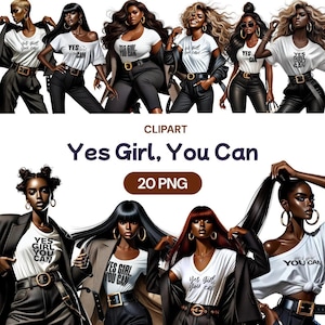 Ja Black Girl You Can-clipart, aquarel Afro-Amerikaanse transparante schattige png, leuke vrouwenempowerment streetwear, licentie voor commercieel gebruik