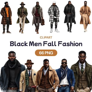 Clipart mode homme automne automne noir, élégant aquarelle homme afro-américain homme PNG Transparent, vêtements urbains garçon, licence d'utilisation commerciale