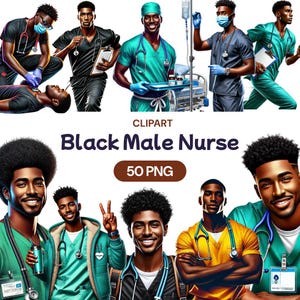 Zwarte verpleger clipart, aquarel Afro-Amerikaanse medische professionele jongen png, schattige arts-werker in de gezondheidszorg, licentie commercieel gebruik