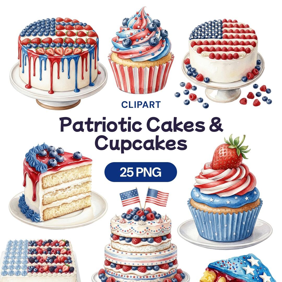 Patriotic Cake Clipart, 4th of July Cupcake PNG, Independence Day ...