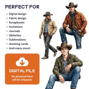 Cowboy Clipart, Watercolor Rancher PNG, Western Male Graphic, Country Lifestyle Art, Wild West Portrait image 4