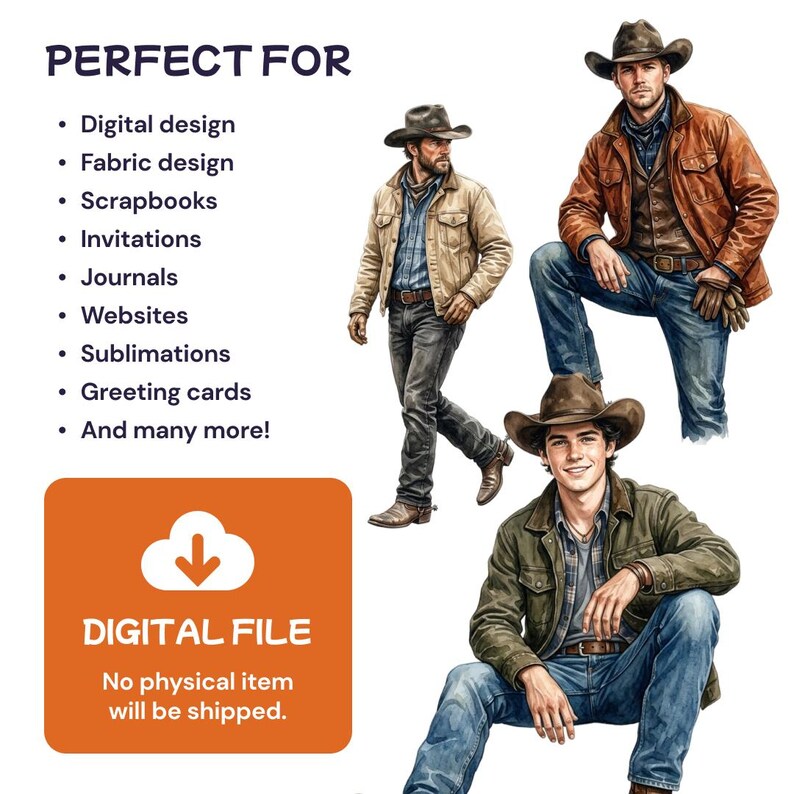 Cowboy Clipart, Watercolor Rancher PNG, Western Male Graphic, Country Lifestyle Art, Wild West Portrait image 4
