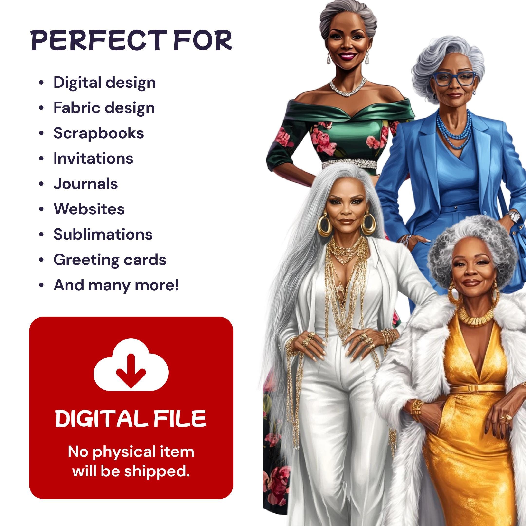 Fashionable Black Mature Women Clipart, African American Granny PNG ...