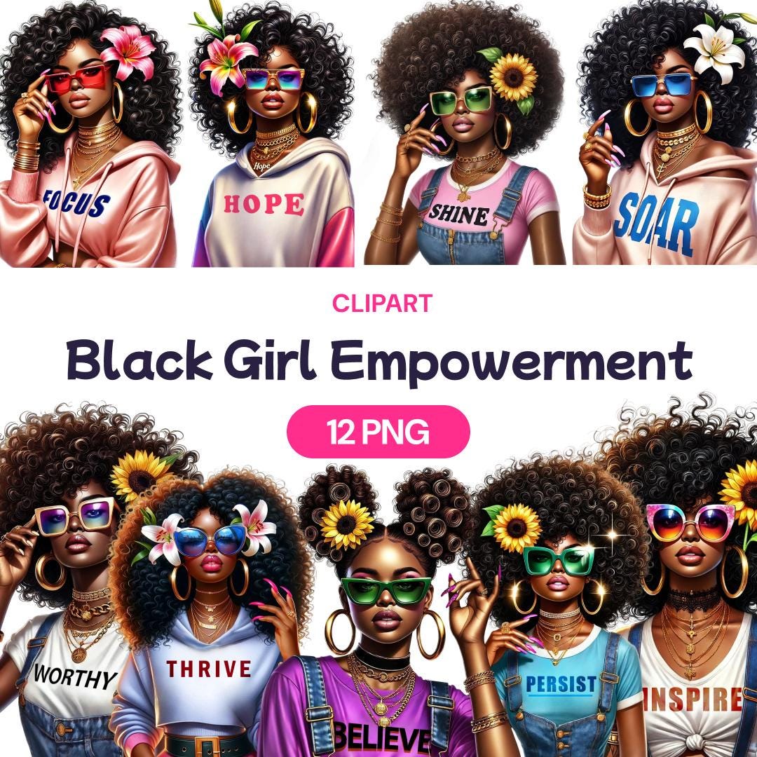 Black Women Empowerment Streetwear Clipart, Watercolor African American Transparent Cute PNG, Empowering Fun Females, Commercial Use License