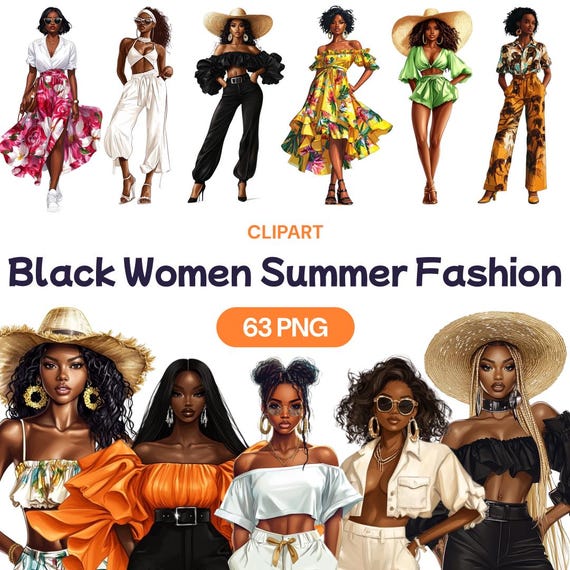 Black Women Summer Fashion Clipart, Watercolor Cute Fashionista Girl PNG,  Fierce Dress Outfit, Cool Streetwear Style, Commercial Use License - Etsy