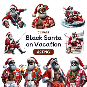 Père Noël noir en vacances Clipart, mignon aquarelle père Noël afro-américain PNG Transparent, licence d'utilisation commerciale de Noël homme