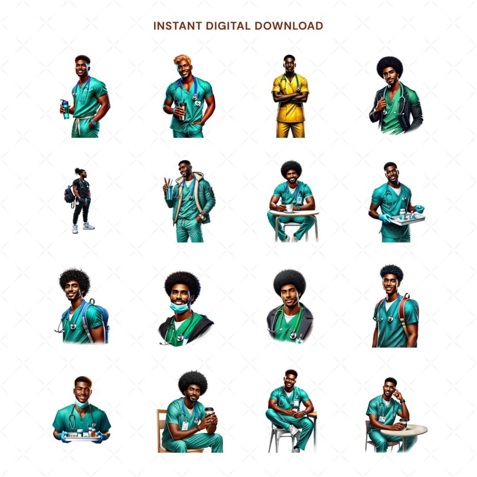 Black Male Nurse Clipart, Watercolor African American Medical ...