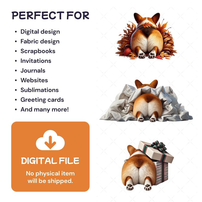 Cute Corgi Butt Clipart PNG, Kawaii Baby Dog Watercolor Illustration ...
