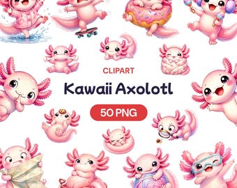 Cute Axolotl Clipart, Kawaii Amphibian PNG, Pink Salamander Graphic, Adorable Animal Art, Kids Room Decor, Playful Pet Design