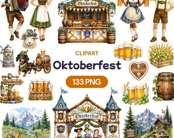 Watercolor Oktoberfest Clipart, Bavarian Festival PNG Graphics (133 PNG)