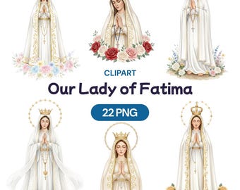 Imágenes prediseñadas de Nuestra Señora de Fátima, 22 imágenes PNG de acuarela, arte católico de la Virgen María, Santo Rosario, Madre de Dios, fe religiosa cristiana, floral