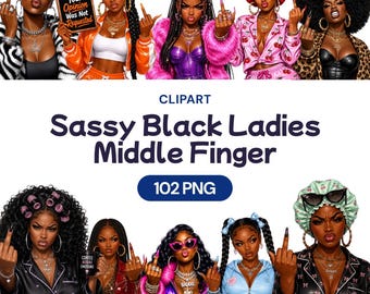 Clip art de mujer negra atrevida con el dedo medio, PNG de mujer afroamericana moderna, gráfico de actitud rebelde, arte de moda urbana, decoración de personajes divertidos