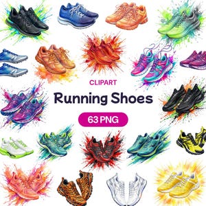Watercolor Running Shoe Clipart, Paint Splatter Sneaker PNG, Athletic Footwear Graphic, Fitness Trainer Art, Marathon Decor