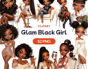 Imágenes prediseñadas de chicas negras glamurosas, moda afroamericana PNG, gráficos de mujeres con estilo, arte de estilo de vida de lujo, decoración de jefas de belleza