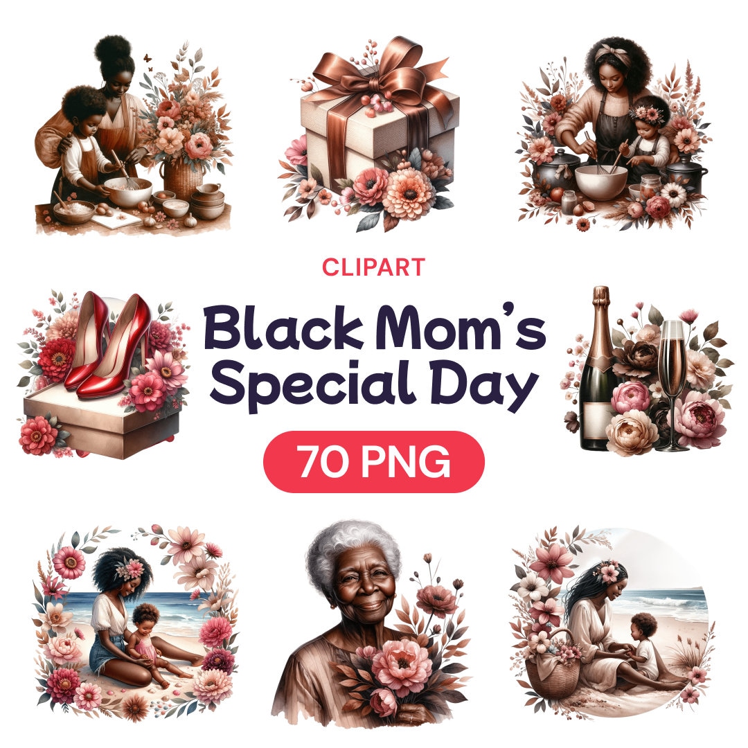 Black Mom's Special Day Clipart, Cute Watercolor African American Woman ...