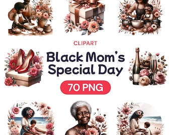 Black Mom's Special Day Clipart, Cute Watercolor African American Woman Transparent PNG Graphics, Happy Mother's Day, Commercial Use License