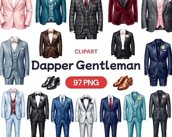 Gentleman Suit Clipart, Dapper Men Attire PNG, Wedding Tuxedo Graphic, Formal Wear Art, Groom Fashion Decor, Classic Wardrobe