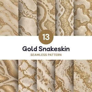 13 naadloze patronen van gouden slangenleer, digitaal reptielenpapier PNG, ontwerpen met ivoorkleurige schubben